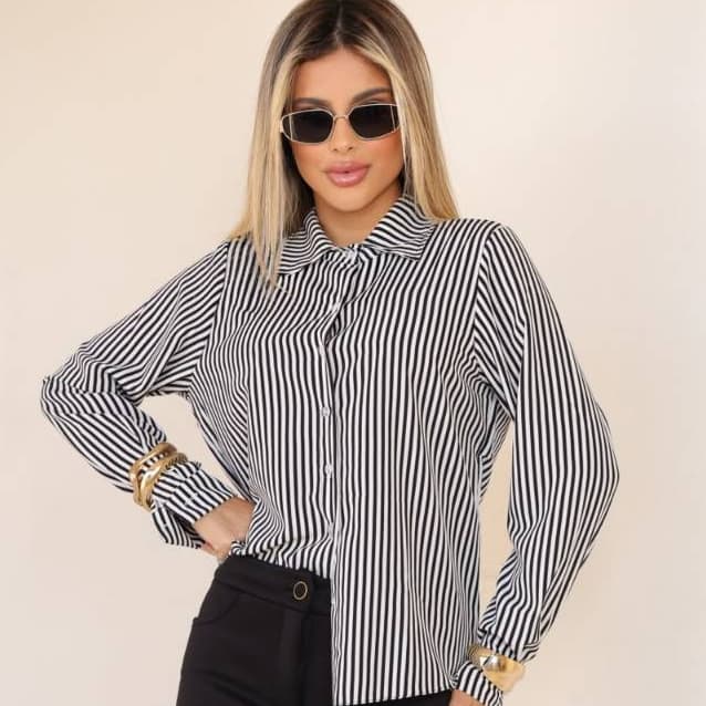Camisa Social Feminina Manga Longa com Botões em Crepinho Blusa Elegante SEM BOLSO