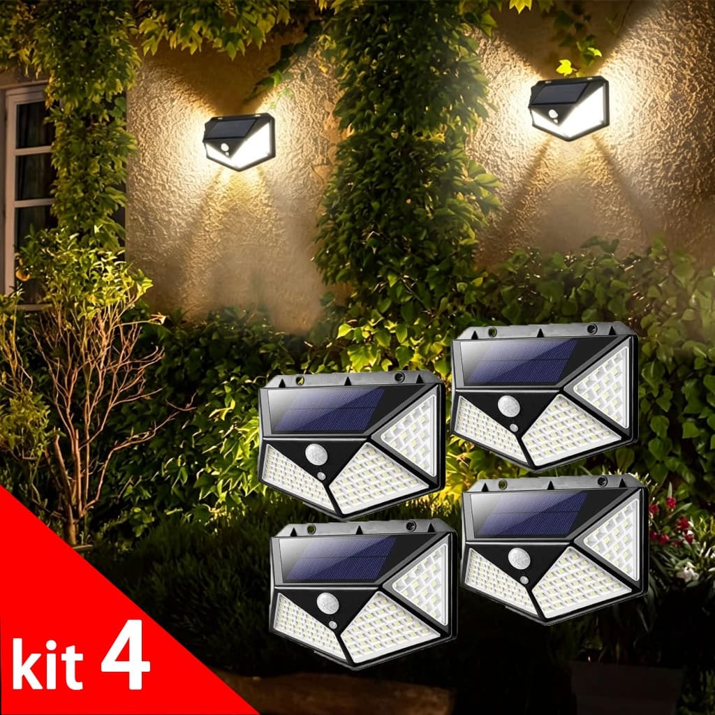 2/3/4 pcs 100 leds luminária parede solar com sensor jardim externa prova d'água