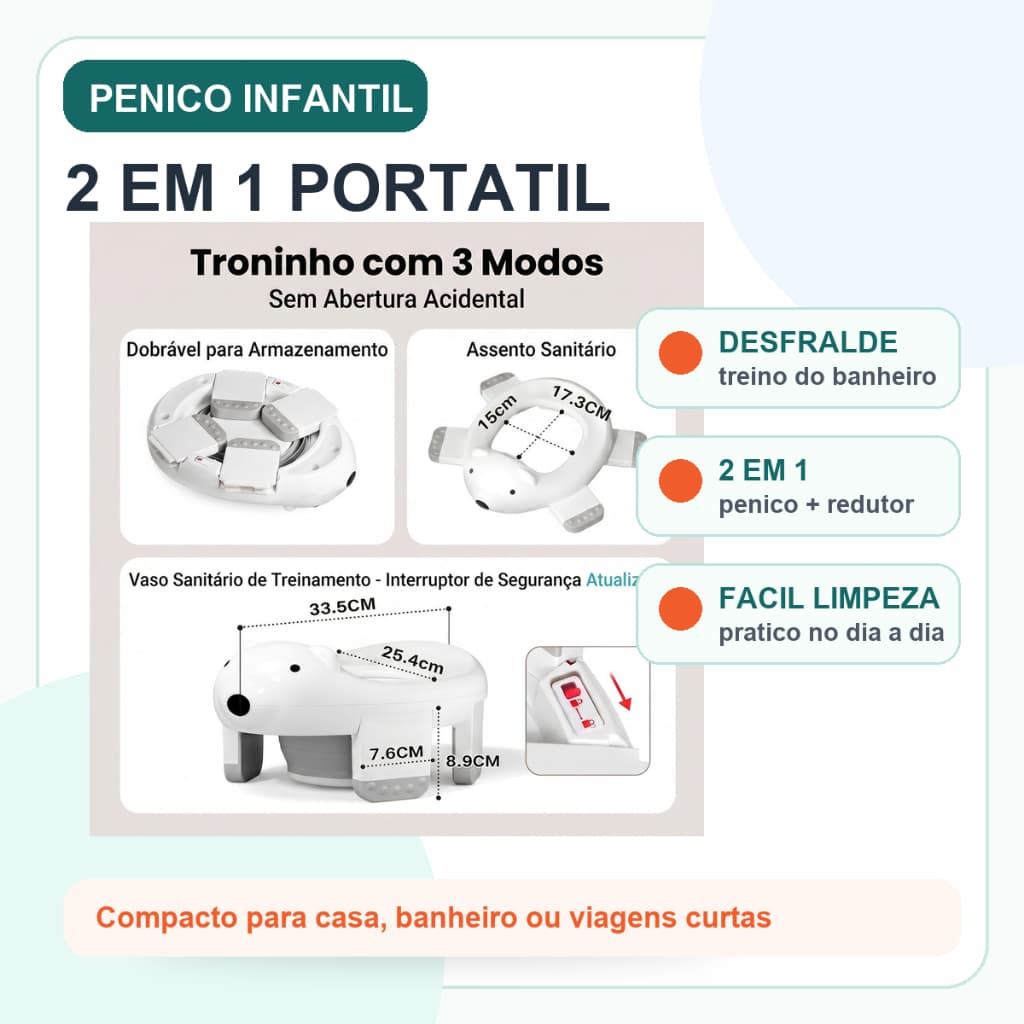 Penico Infantil Portátil 2 em 1 Assento Redutor Troninho Bebê Desfralde