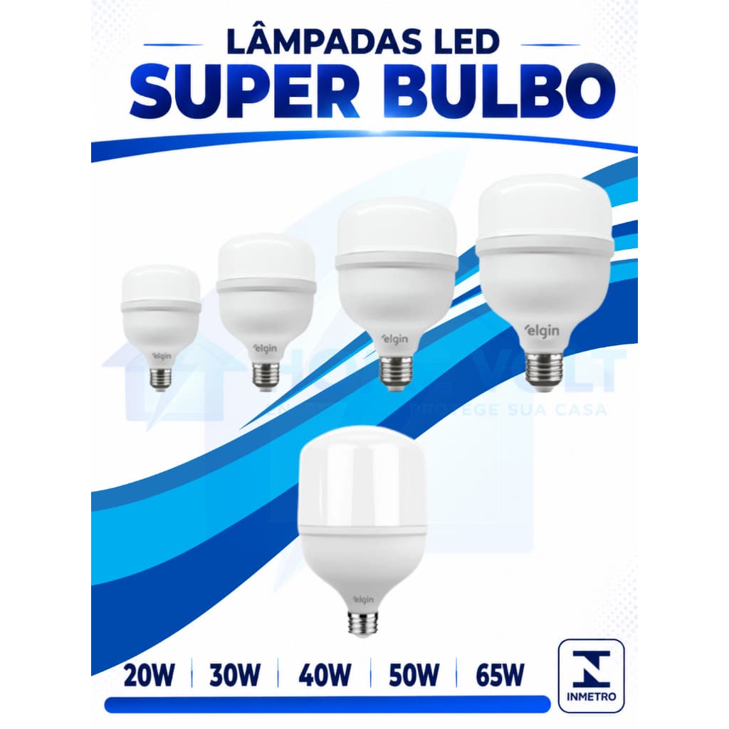 Lâmpada Led Alta Potencia Super Bulbo 20w 30w 40w 50w 65w  Branco Frio Elgin