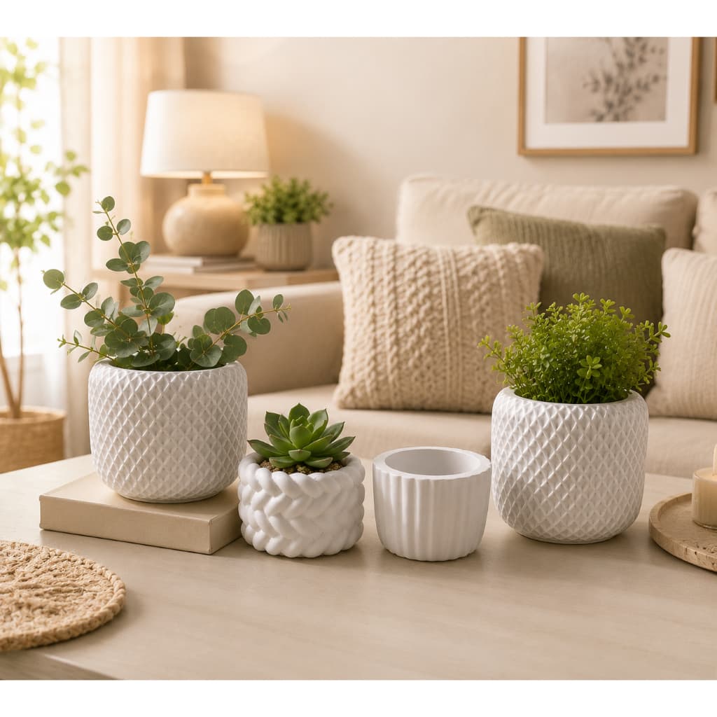 Kit 4 Vasos Decorativos em Gesso resistente para Suculentas e Cactos - Design Moderno e Minimalista