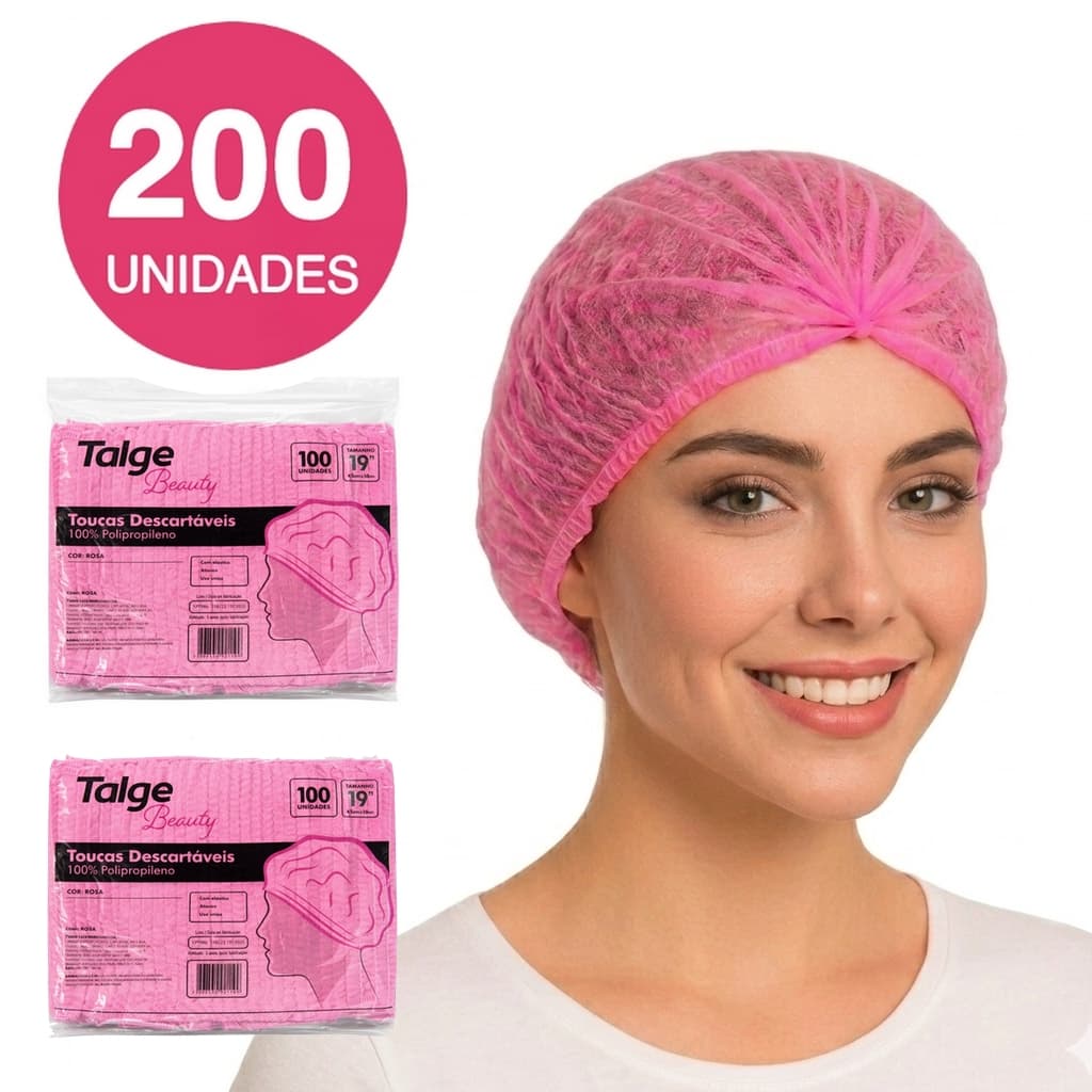 kit 200 Touca Descartável Rosa TNT Elástico Sanfonada TNT com ANVISA Pink Bebe an