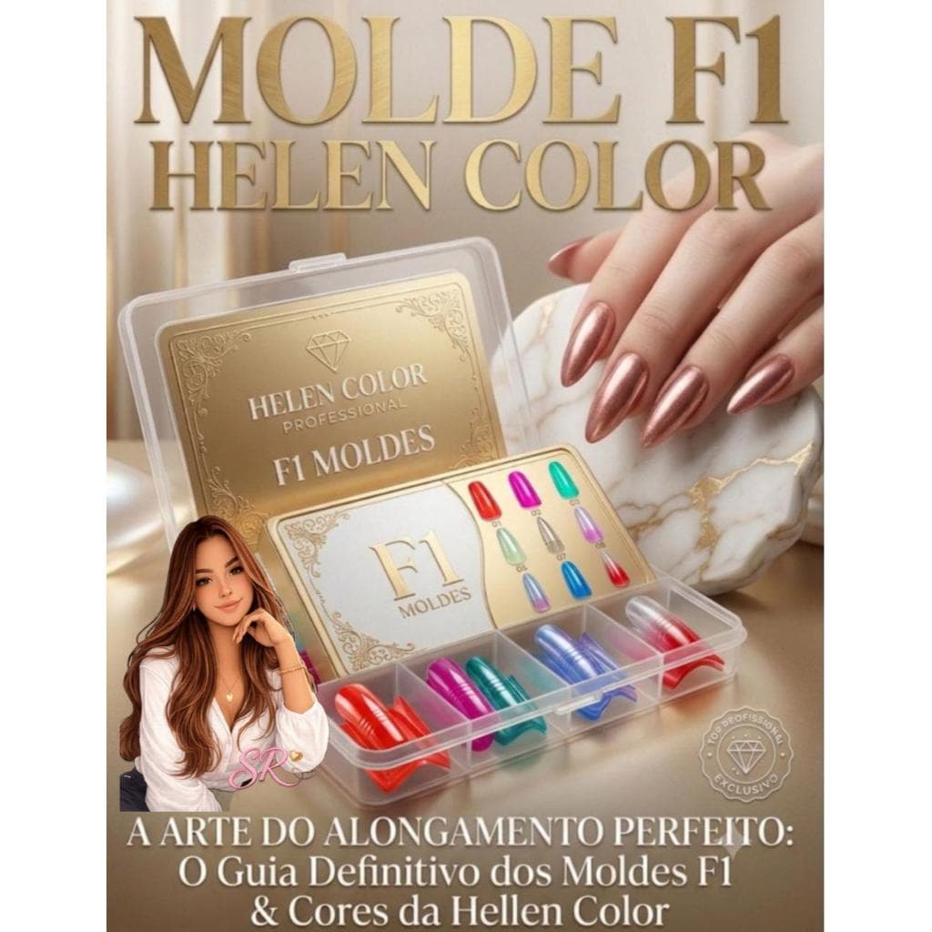 Moldes F1 Helen Color Kit com 12 Moldes contendo 144 ou 288 Peças para Alongamento de Unhas Cabine UV/LED