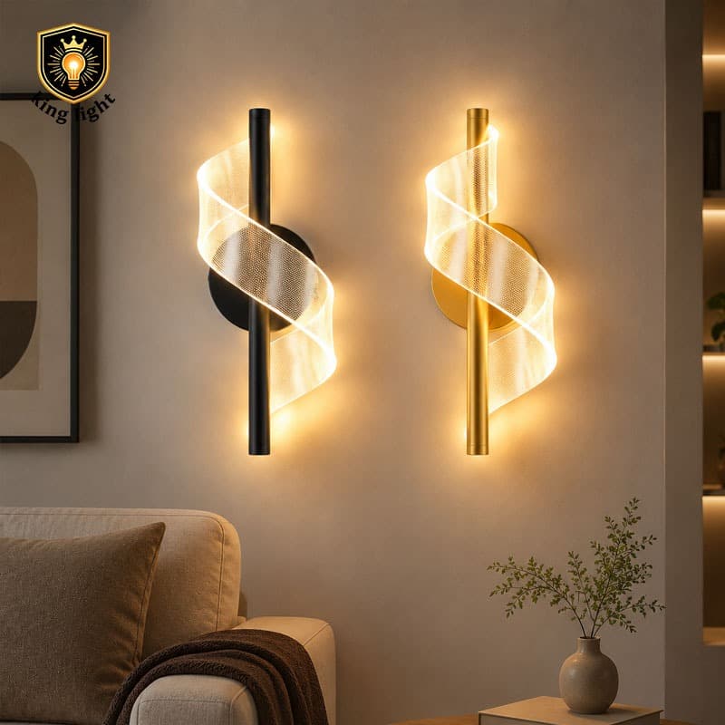 Luminária de Parede LED Arandela de Parede LED Espiral S Acrílica Nórdica Ondas Dourada Decorativa
