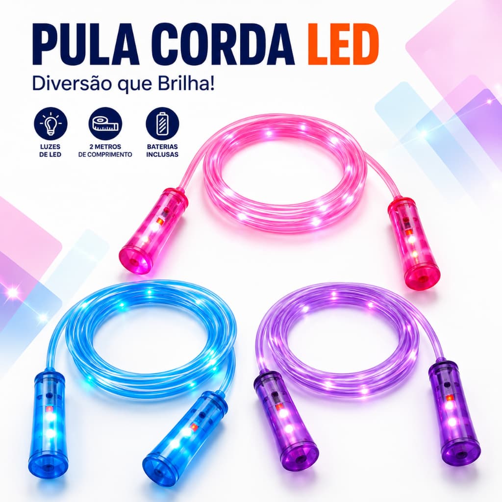 Pula Corda Infantil luzes led Brinquedo 2 Metros Baterias Inclusas Crianças +4 Anos