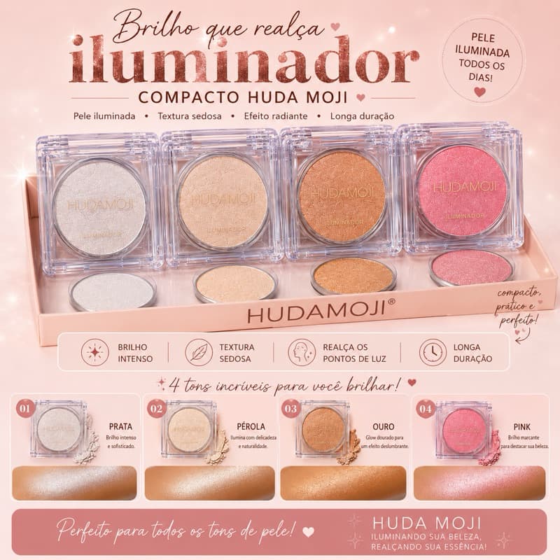 ILUMINADOR COMPACTO HUDAMOJI-BRILHO VIRAL DUPE