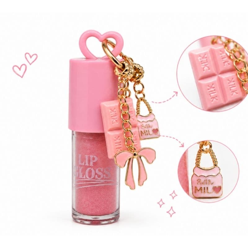 Gloss Labial Rosa Brilho Labial Lip Gloss Miss Victory com Chaveiro pingente Brilho Intenso
