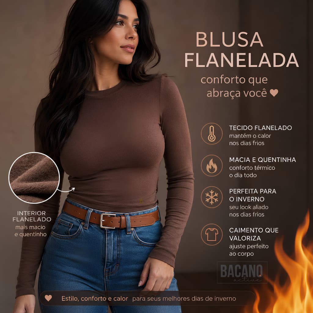 Blusa Térmica Feminina Flanelada Peluciada Inverno Manga Longa Inverno com Abertura para Polegar