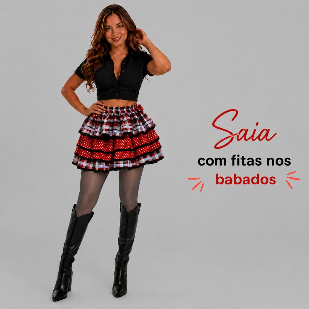 Saia Festa Junina Quadrilha Caipira Xadrez adulto