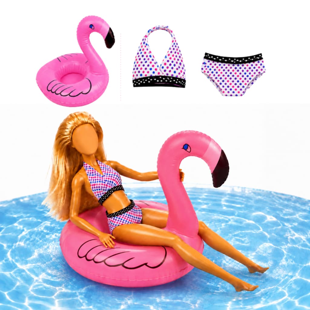 Kit Boia Inflável E Biquíni Completo De Tecido Para Bonecas Cisne Roupas Boneca
