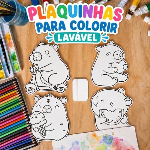 KIT PINTURA INFANTIL PLAQUINHAS 3D PARA COLORIR LAVÁVEL REUTILIZÁVEL LEMBRANCINHAS PINTURA