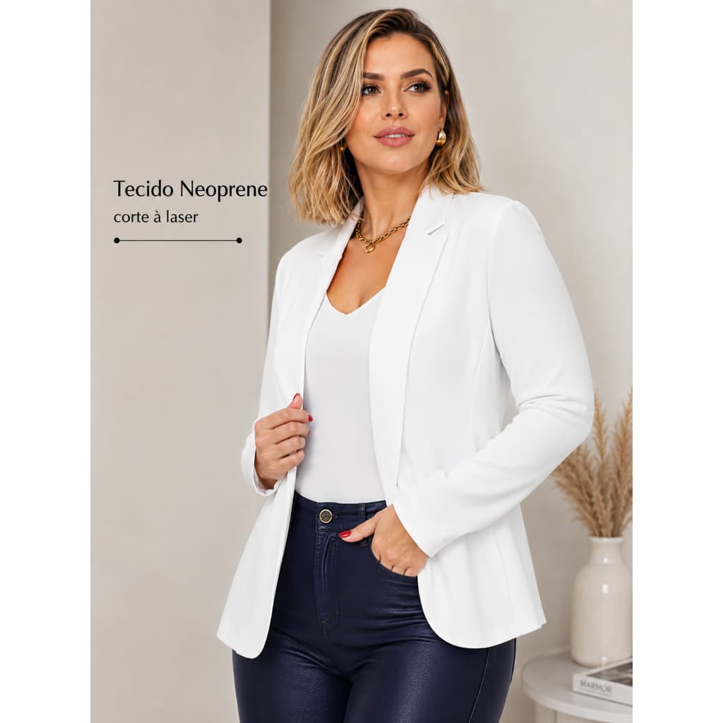Maxi Blazer Plus Size Terninho Alongado Feminino em Neoprene tamanho grande com elasticidade/inverno/casaco alongado
