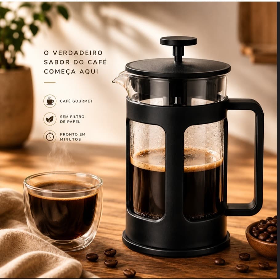 Cafeteira Prensa Francesa Vidro - Filtro Inox Premium - 350ml