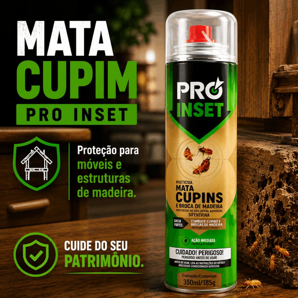 Pro Inset Mata Cupim Aerosol 350ml Inseticida Contra Cupins para Móveis Portas Janelas Madeira