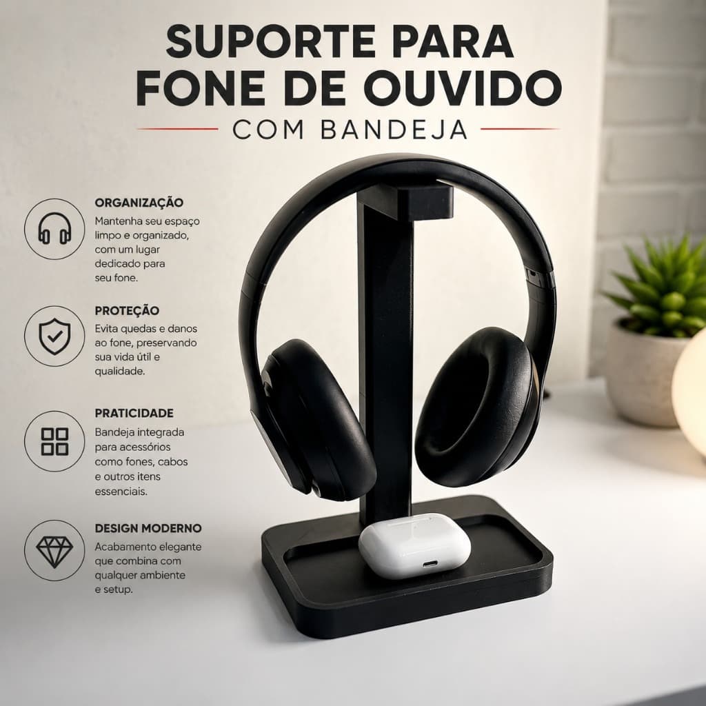 Suporte Minimalista Elegante para Fones de Ouvido | Headset Universal | Decorativo de Mesa Gamer Geek