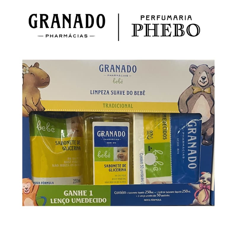 Kit Granado Bebê Tradicional Sabonete Glicerina Líquido Refil Lenço Umedecido