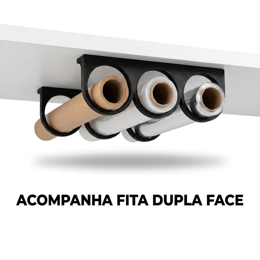 Suporte De Rolo Para Armario Cozinha Organizador Triplo Papel Aluminio Filme Plastico Adesivo Premium Varias Cores