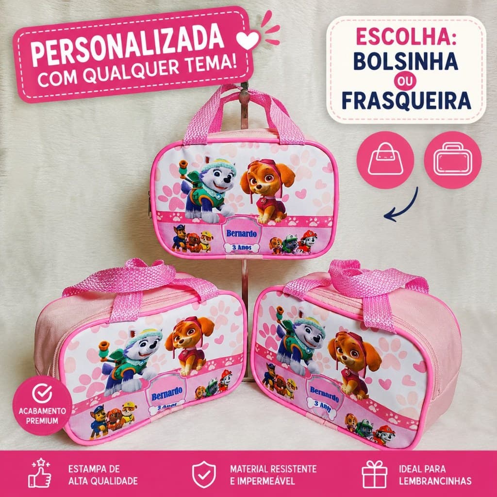 BOLSINHA  FRASQUEIRA LEMBRANCINHA DE ANIVERSARIO DE FESTAS  PERSONALIZADAS VARIOS TEMAS 05/27