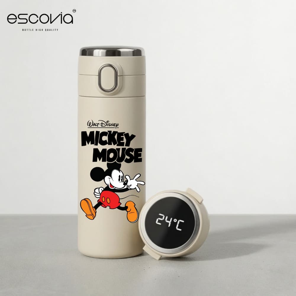Garrafa Térmica Disney Mickey Mouse Infantil Aço Inoxidavel Parede Dupla 420ml com Termômetro Digital