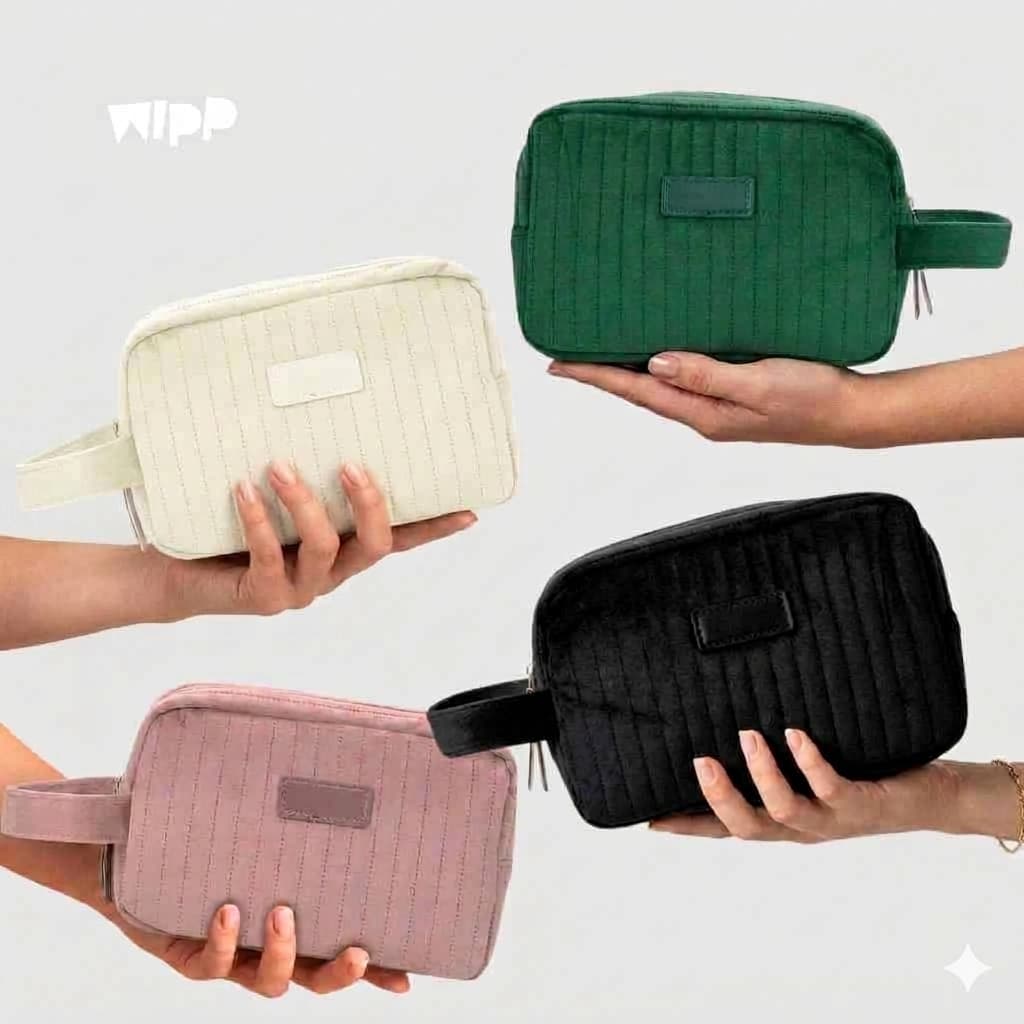 Necessaire Feminina Veludo Organizadora Viagem Com Alça Luxo