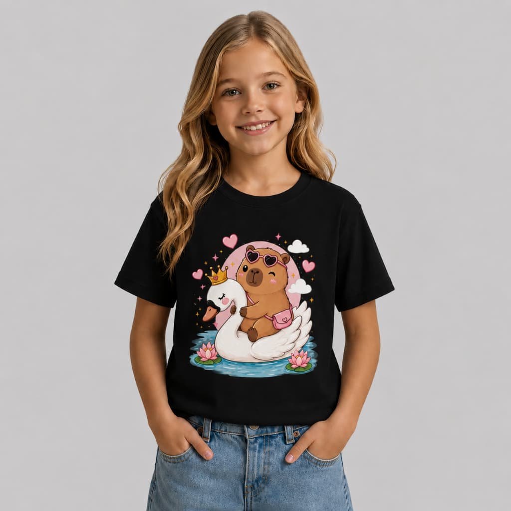 Camiseta Infantil Capivara Kawaii | 100% Algodão | Estampa Fofa e Divertida Menina