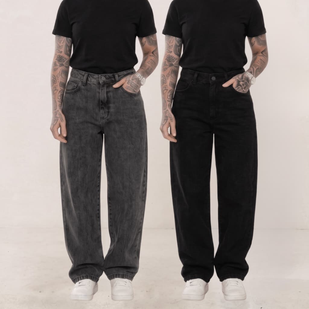 Kit 2 Calças Jeans Feminina Streetwear Baggy Stonada Casual Solta Larga