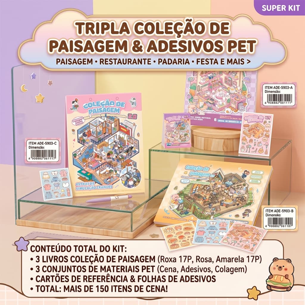 Adesivos 3D Miniatura – Crie Cenários Incríveis,Coleção de cenas em miniatura