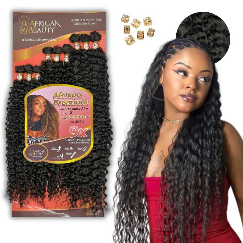 Cabelo Bio Fibra Proteina encanto afro 80cm African Beauty Tela Cacheada