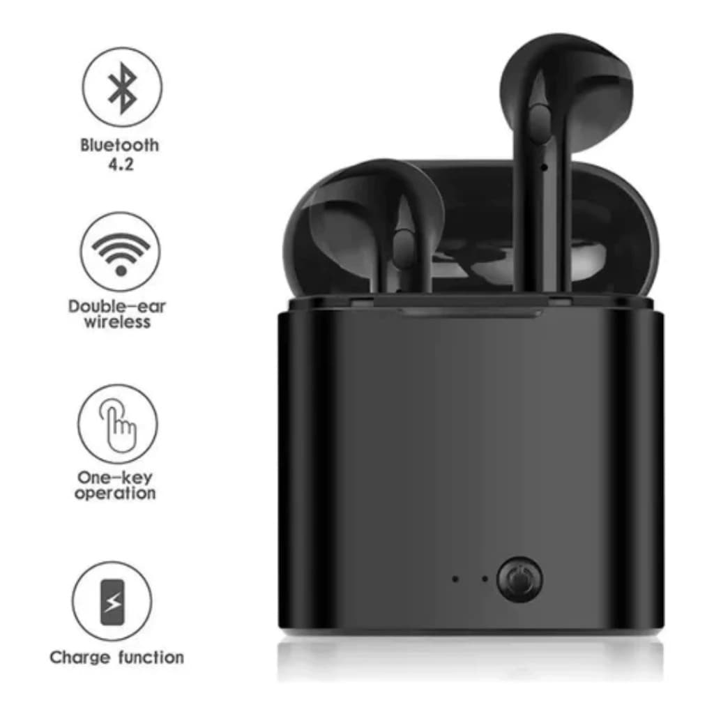 Fone Ouvido Bluetooth i7S Sem Fio Recarregavel Android iOS Preto