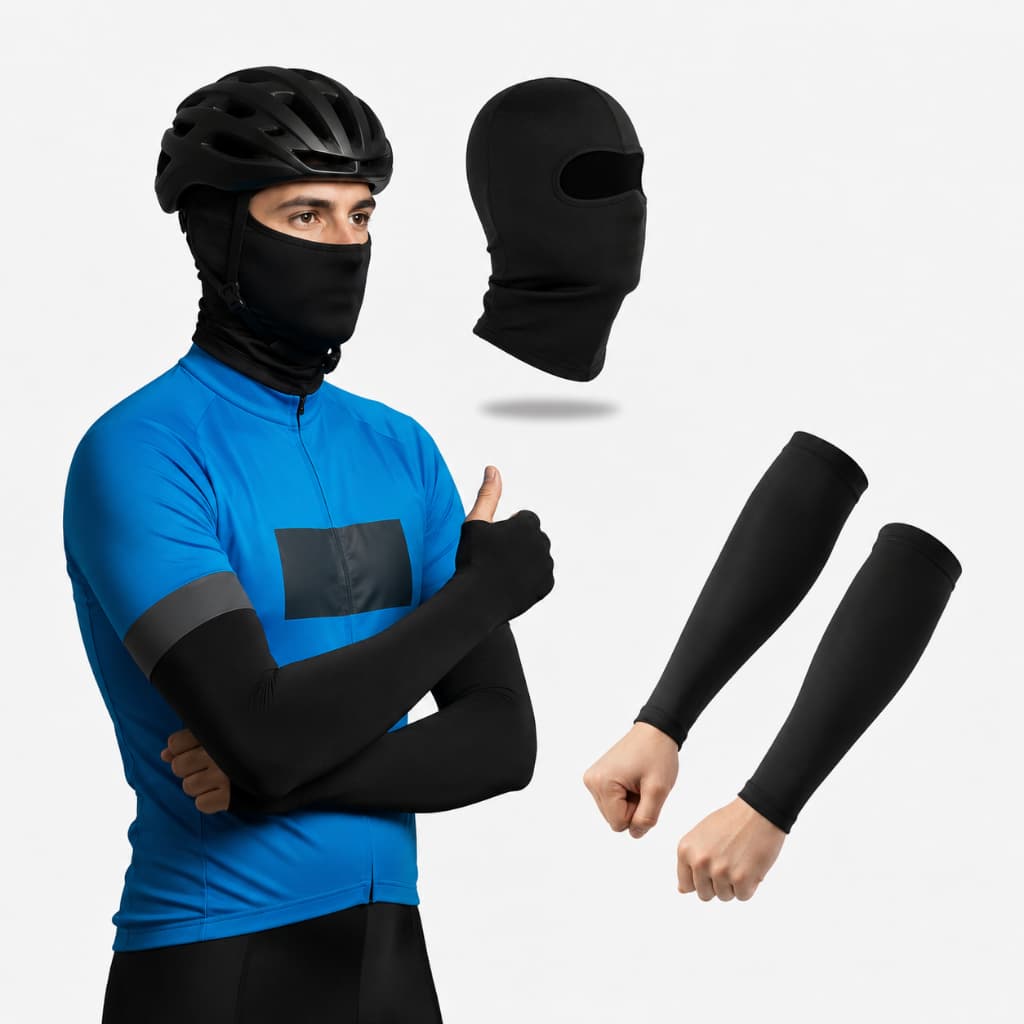 Kit Completo Ciclismo e Moto Manguito + Balaclava Uv50+ Sol Proteção Térmica
