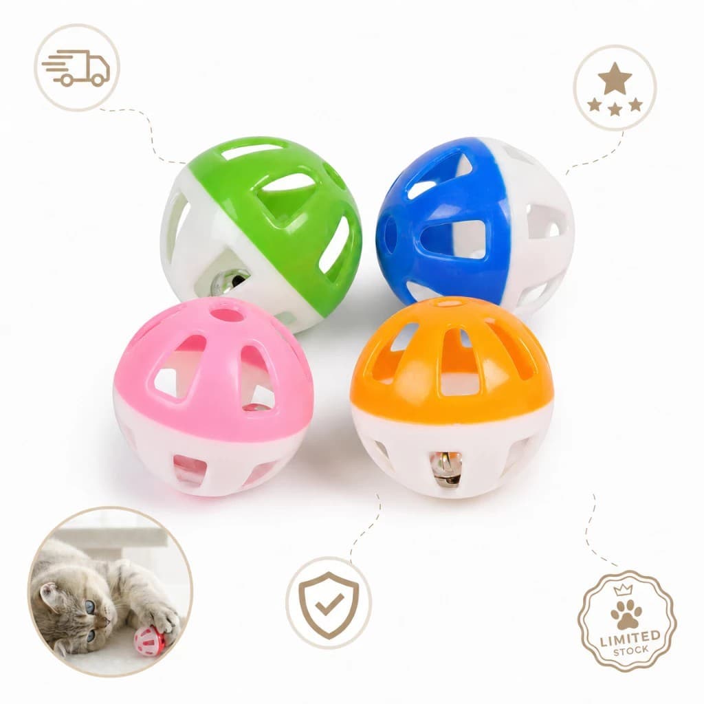 Kit 4 Bolas com Guizo Pet para Gato Cachorro 4 cm (cada bola)