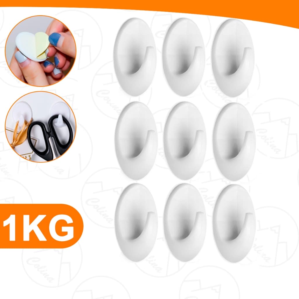 Kit 1 a 9 Und Ganchos Ovais Adesivo Plástico Parede Toalha Cozinha Banheiro Importadora Util