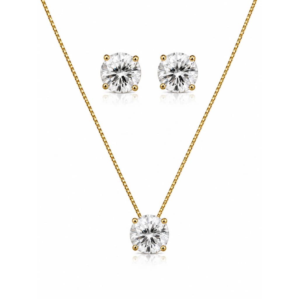 Conjunto Colar e Brinco Ponto de Luz Feminino Folheado Ouro 18K