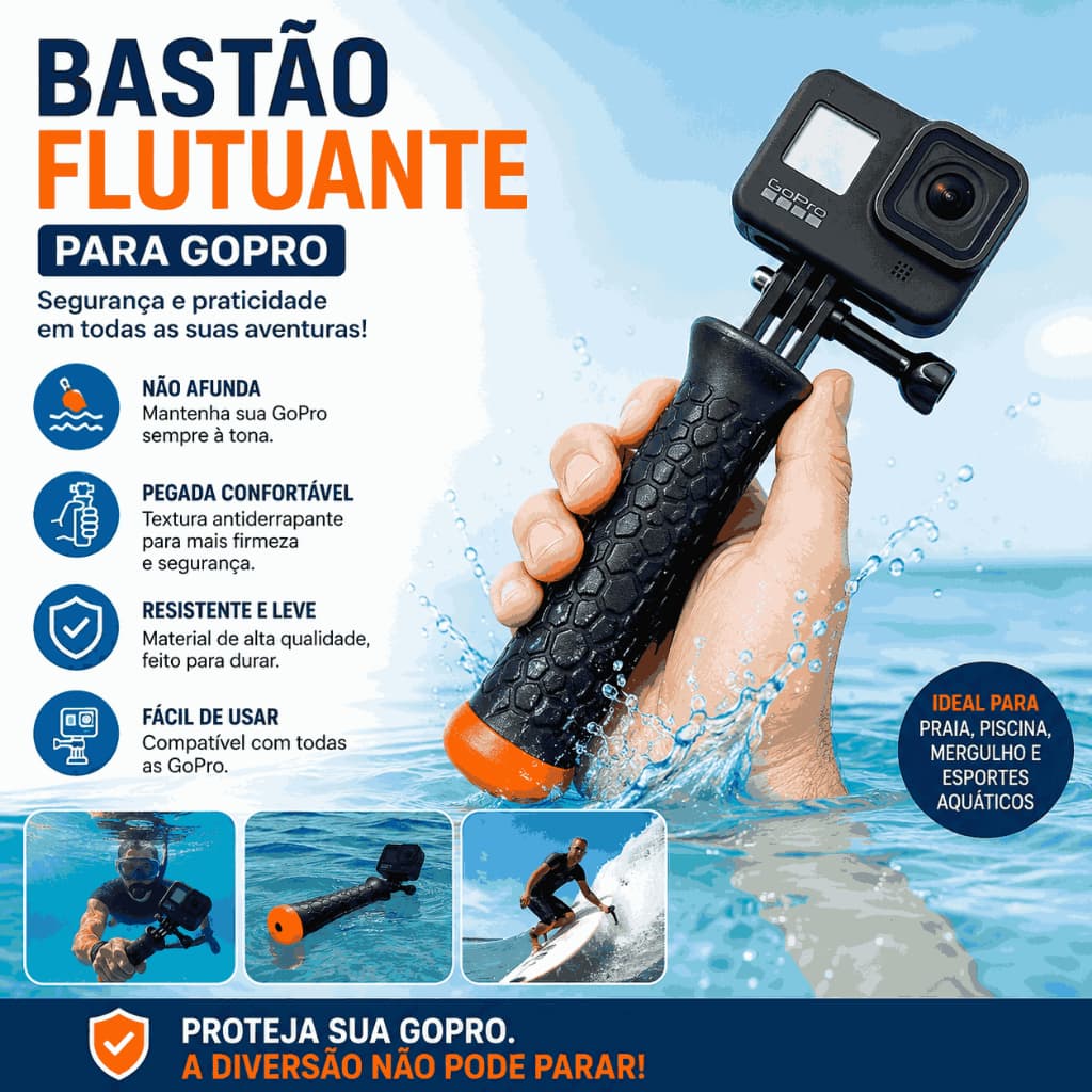 Bastão Flutuante GoPro - GoPro Grip Flutuante - The Handler 3.0 - Suporte de mão flutuante para GoPro - Flutuador de Mão