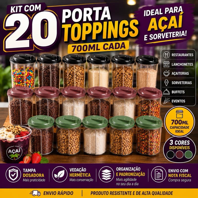 Kit 20 Farinheira Açucareiro 700ml Farinha Aveia Açai Granola Farofa Fubá Açucar Cores Sortidas 2192