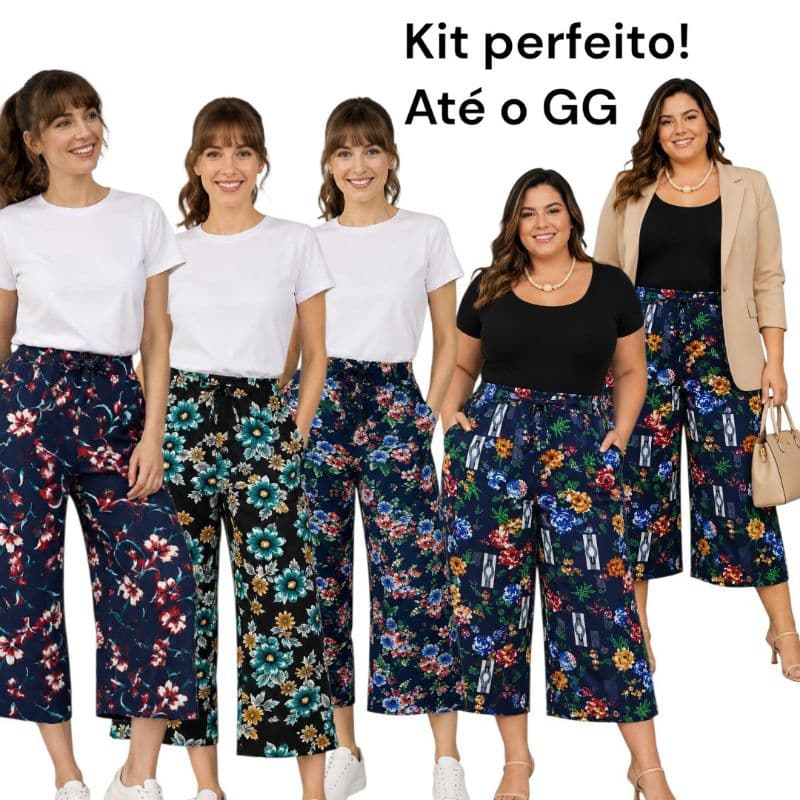 KIT CALÇA FEMININA PANTCOURT ESTAMPADA,P,M,G,GG. NÃO SÃO FORMAS PEQUENAS, CÓS ALTO, BOLSOS.CONFORTO E PRATICIDADE.