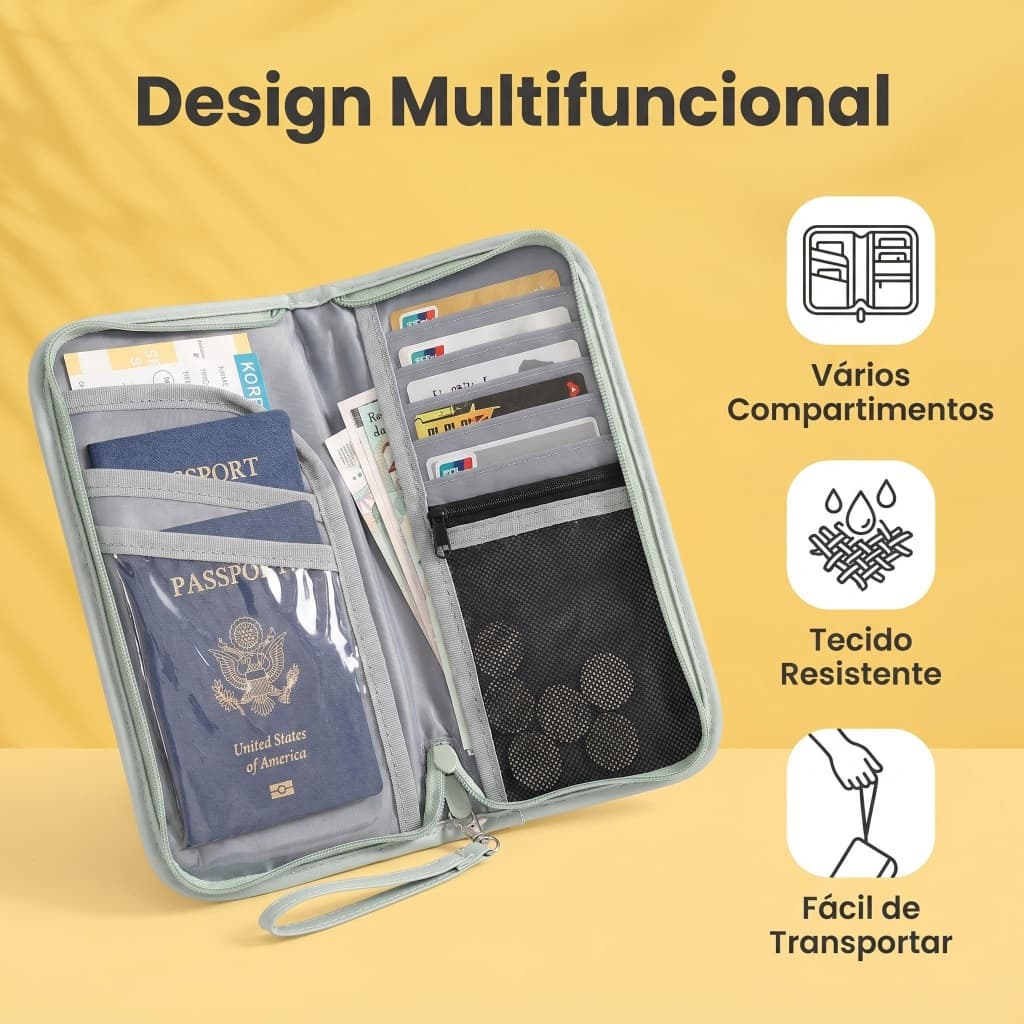 Porta Passaporte Organizador de Documentos Viagem