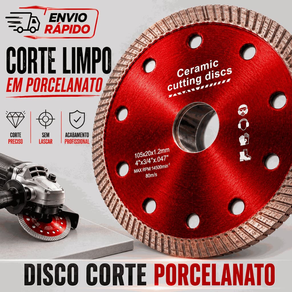 KIT Disco de Corte Diamantado Porcelanato Super Fino Qualidade Forte105 mm x 20 mm