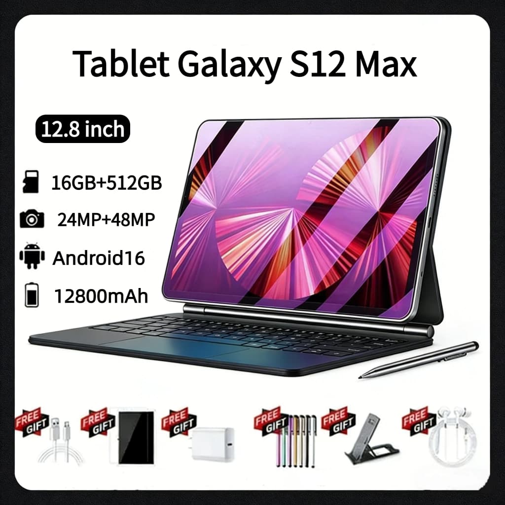 [Teclado e mouse grátis] Tablet Galaxy S12 Max 11,6inch 16GB + 512GB comprimido Android16 12800mAh 5G e Dual SIM Wifi