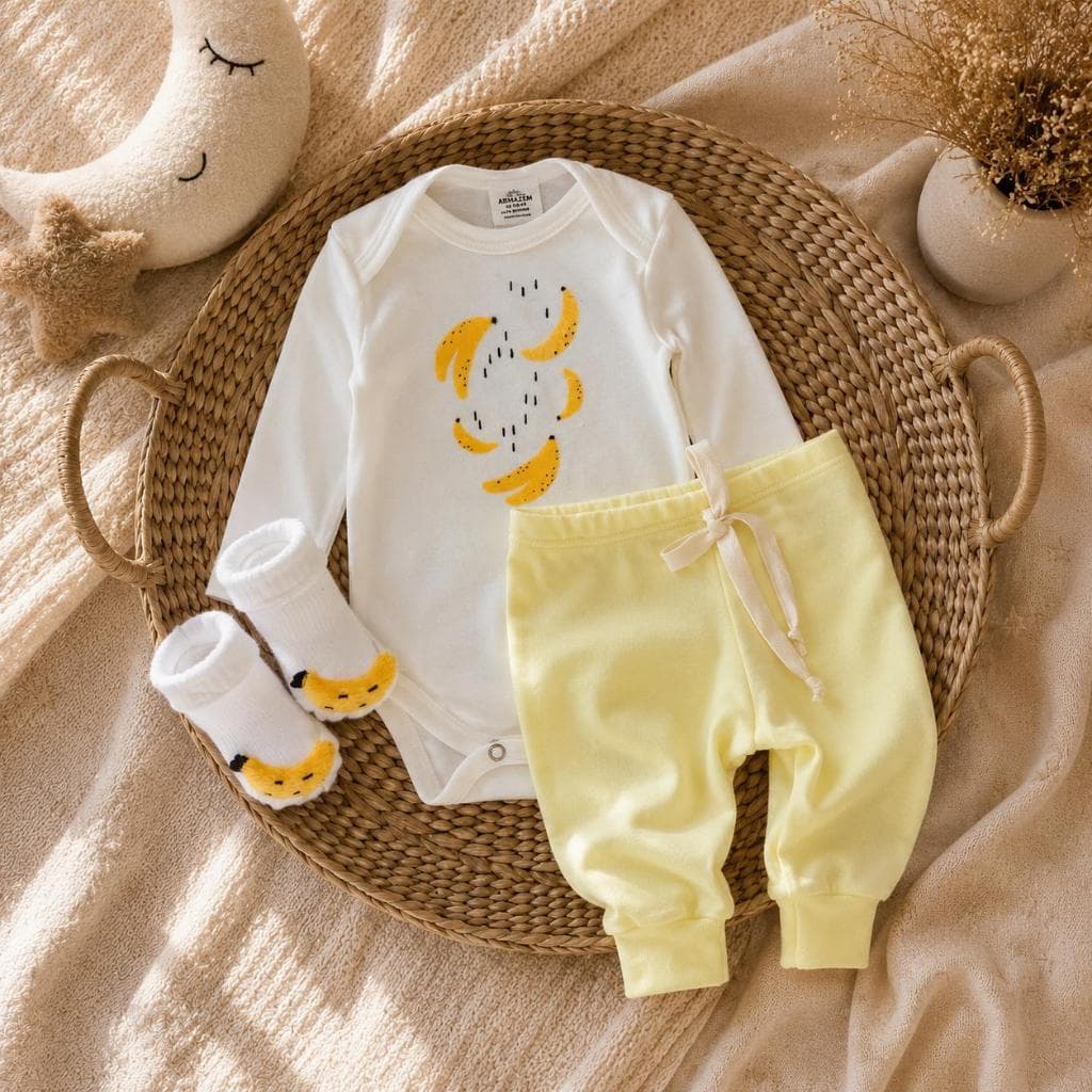 Conjunto 3 Peças Bananinha 100% Algodão Macio Confortavel Inverno Frio
