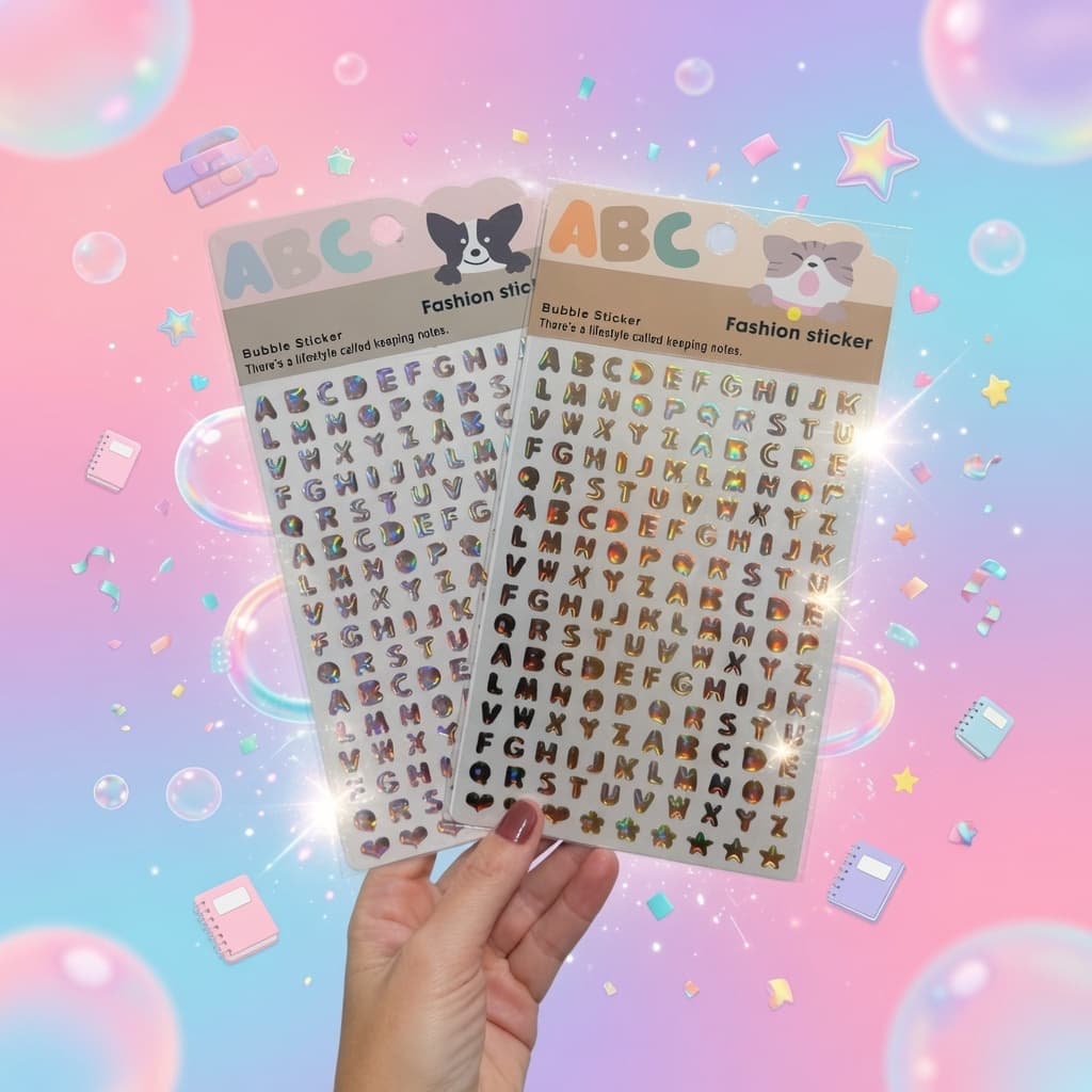 Adesivos letras cristal resinado 3D holográfico 1cm de altura 143 unidades alfabeto autocolante scrapbook planner