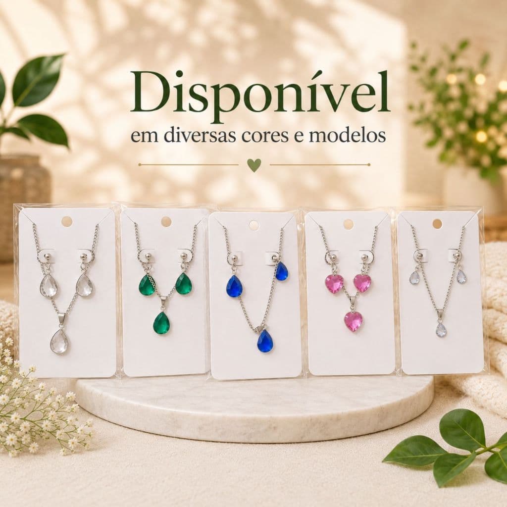 Conjunto Colar e Brinco Aço Inoxidável Pingente Feminino Hipoalergênico Não Escurece  Resistente à Água Elegante
