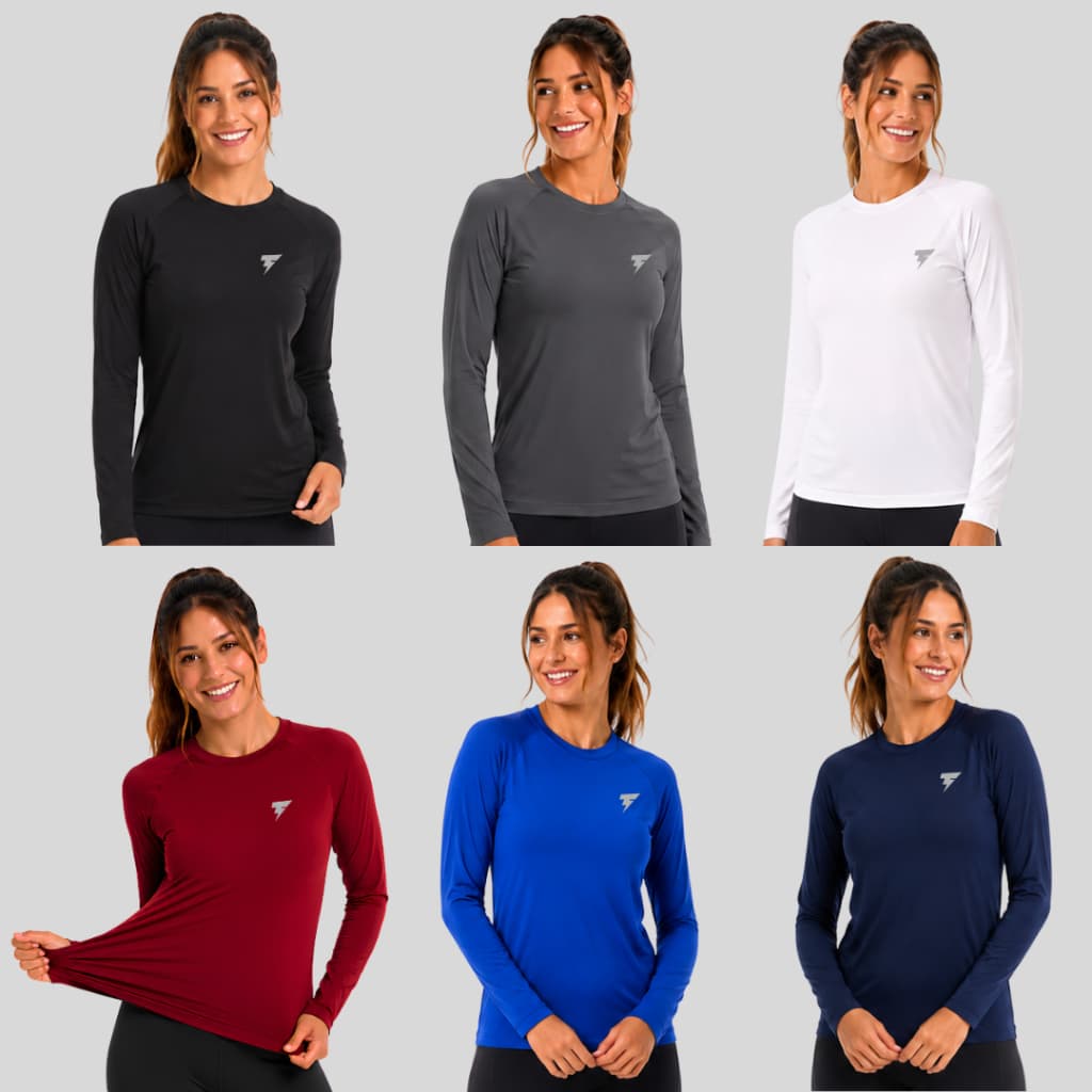 Camisa Feminina Proteção Solar Uv+50 Camiseta Segunda Pele Térmica moda Praia Ciclismo Esporte