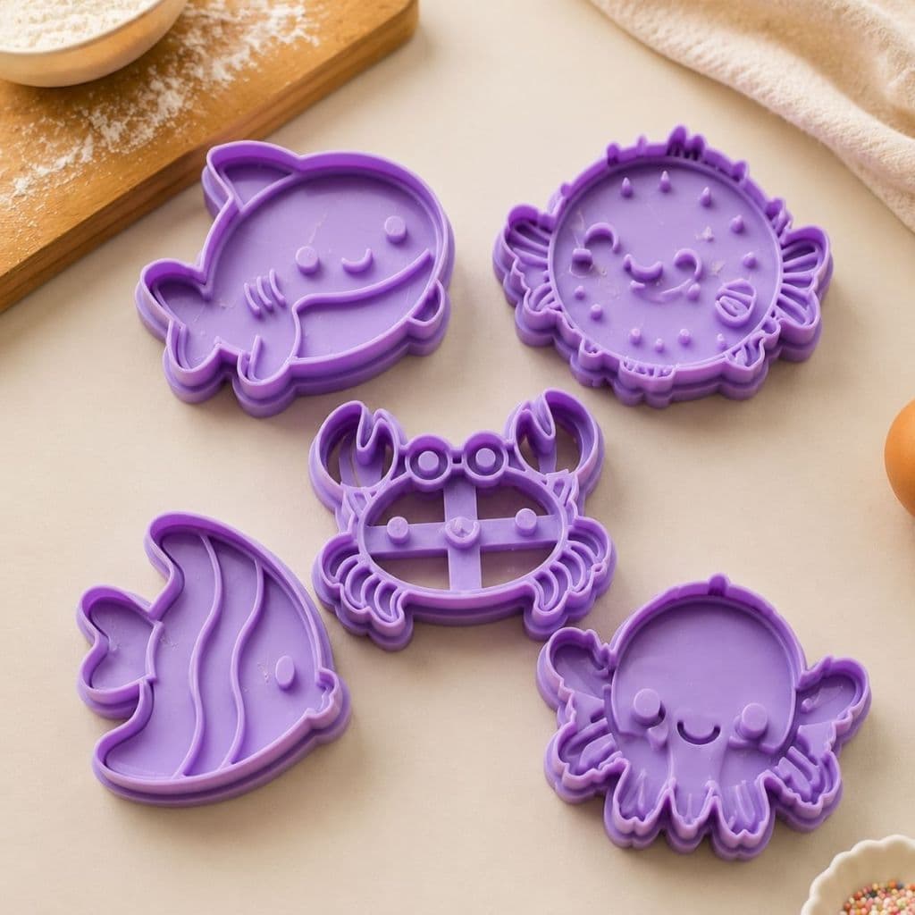 Kit Cortador de Biscoito Animais Fundo do mar 5 Peças Confeitaria Massa de Modelar Infantil