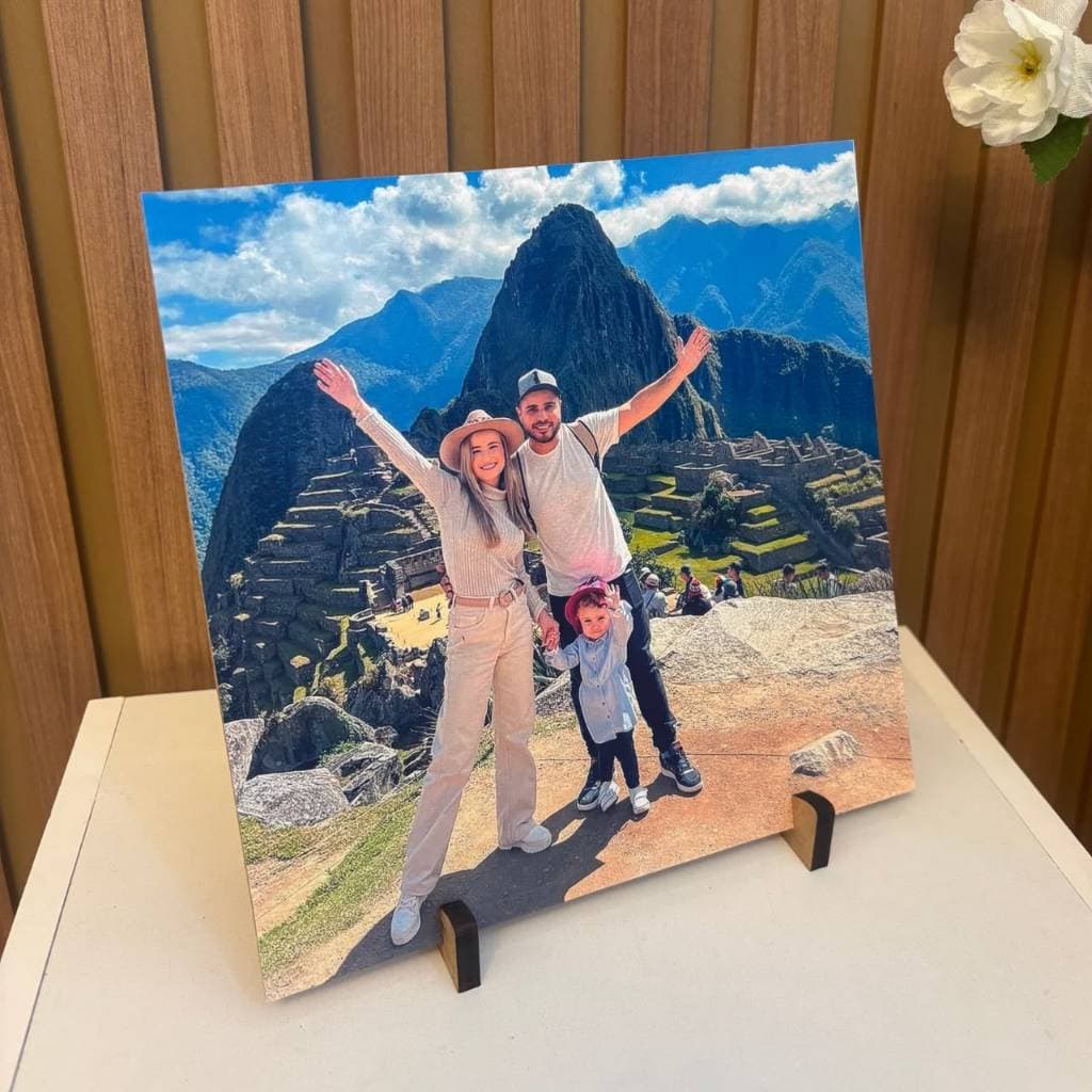 Quadros de Mesa Personalizado 15x15 - 20x20 cm Quadrado c/ suporte com sua Foto Casal Pet Familia Retrato