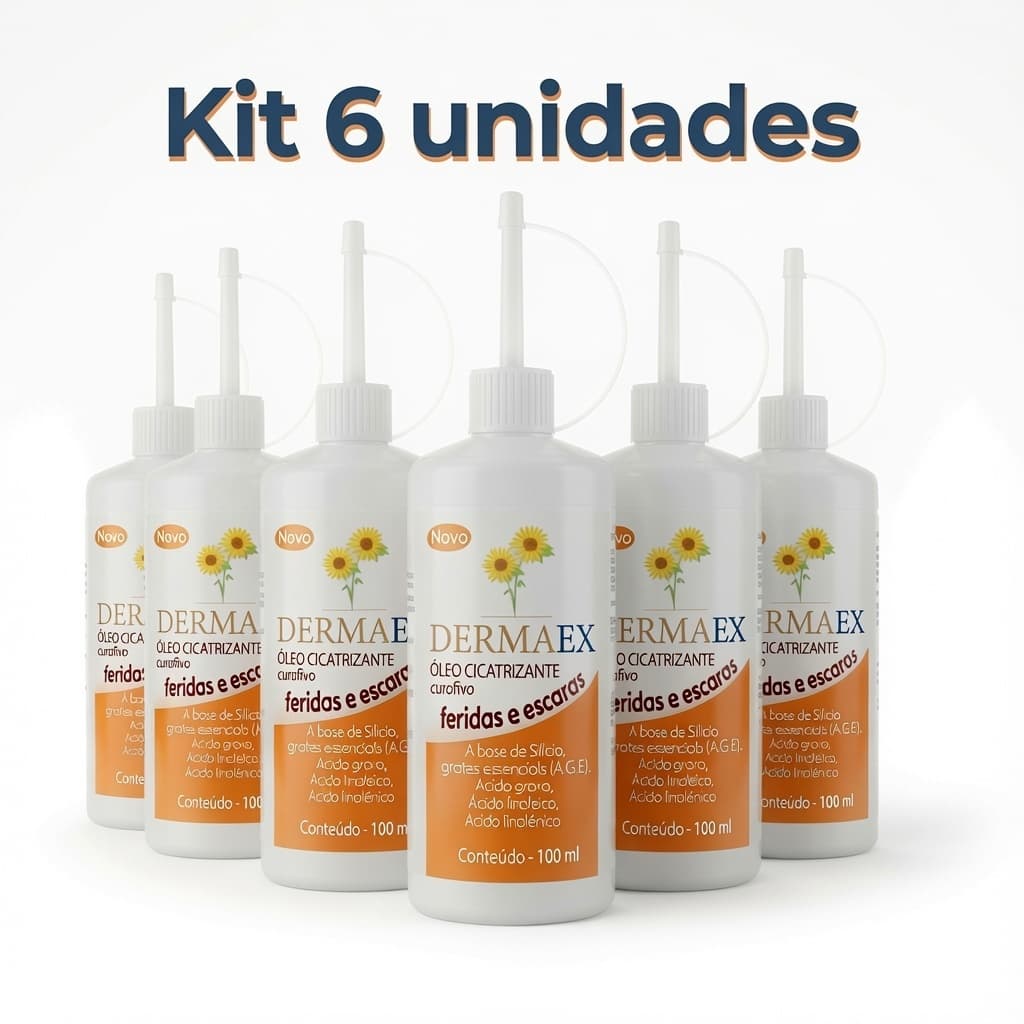 Kit C/ 6 Dermaex Óleo de Girassol Cicatrizante e Hidratante Dermaex 100ml - Previne Escaras Feridas
