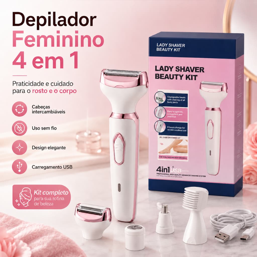 Depilador Feminino Heyplus 4 Em 1 Aparador Elétrico USB Recarregável Sem Dor Facial Corpo