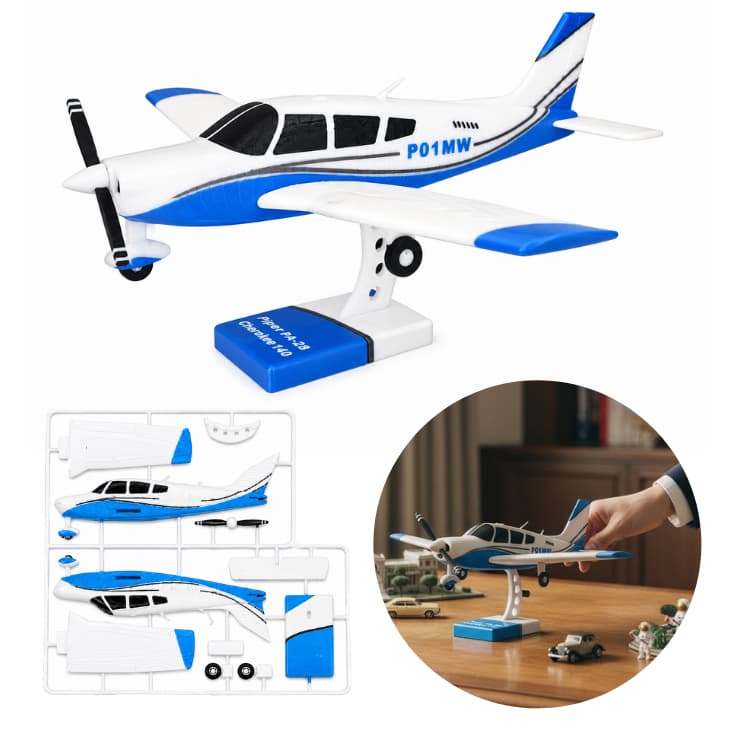 Avião Piper PA-28 Cherokee Montável Com Base Decorativa 10 Peças Colecionável