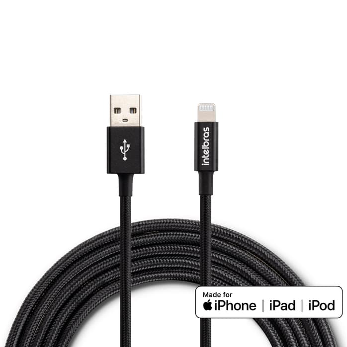Cabo USB Para Lightning 1,5m Nylon Preto Intelbras EUAL 15 NP Turbo Smartphones Computadores Dispositivos