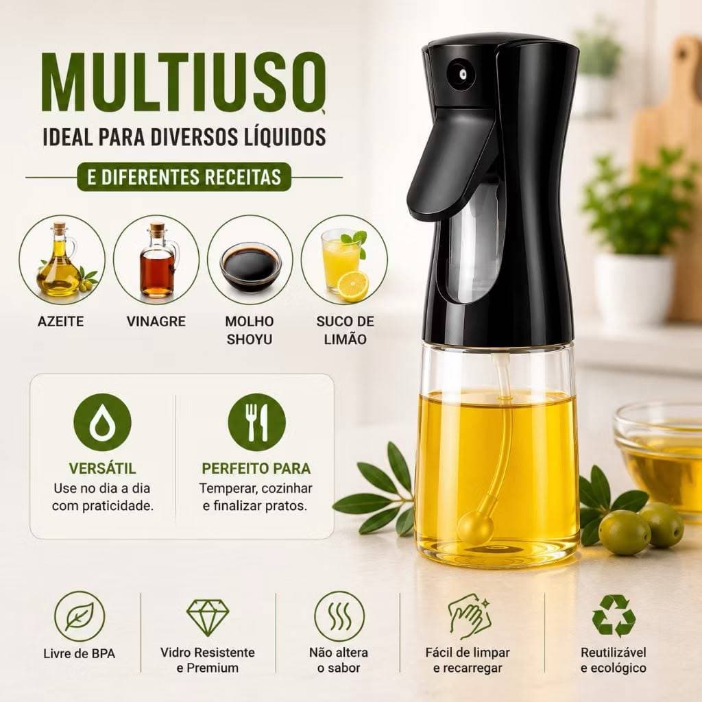 Spray Borrifador Dosador 2 em 1 Para Azeite Vinagre Óleo Vidro
